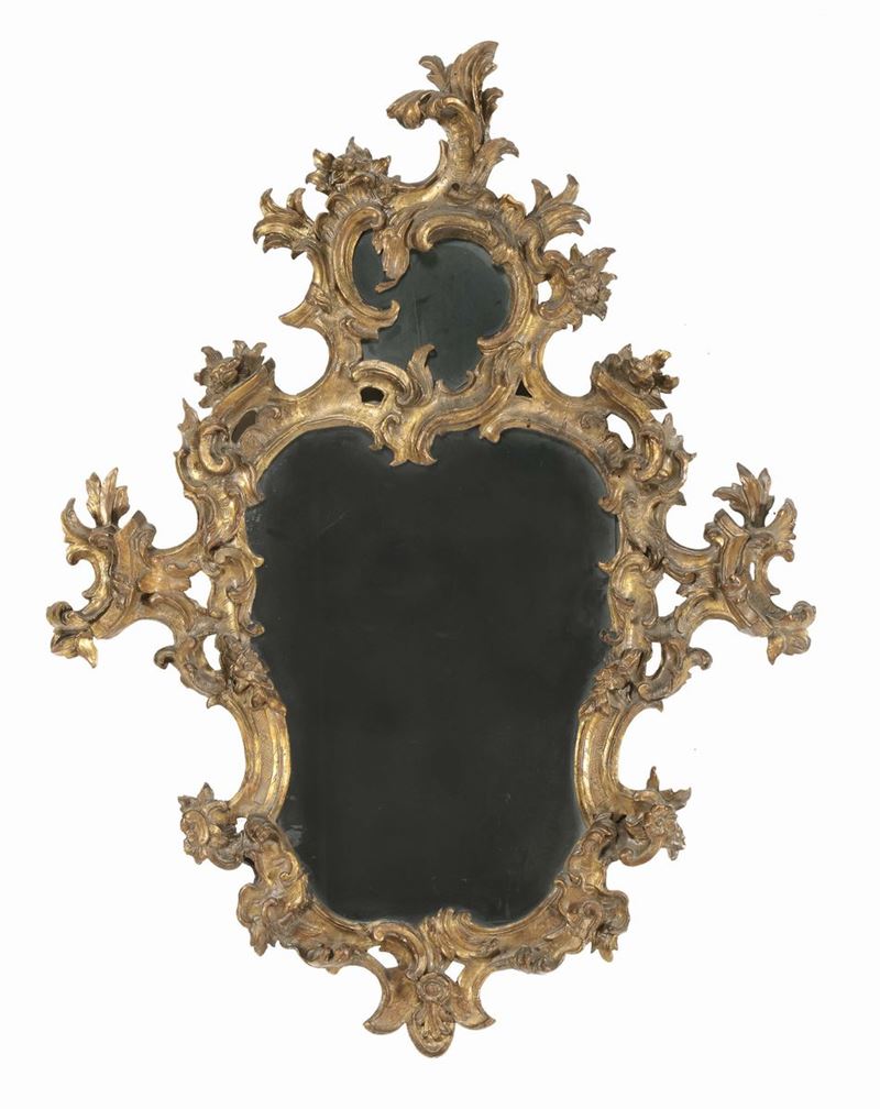 Specchiera Luigi XV intagliata e dorata, fine XVIII secolo  - Asta Arredi dalle dimore degli eredi Ercole Marelli e altre provenienze - Cambi Casa d'Aste