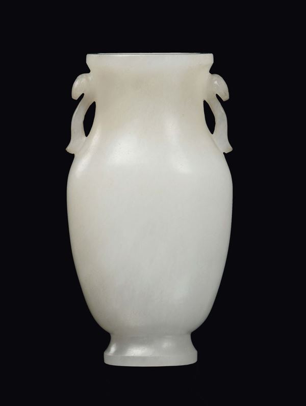 A fine white jade vase with ruyi handles, China, Qing Dynasty, Qianlong period (1736-1796)