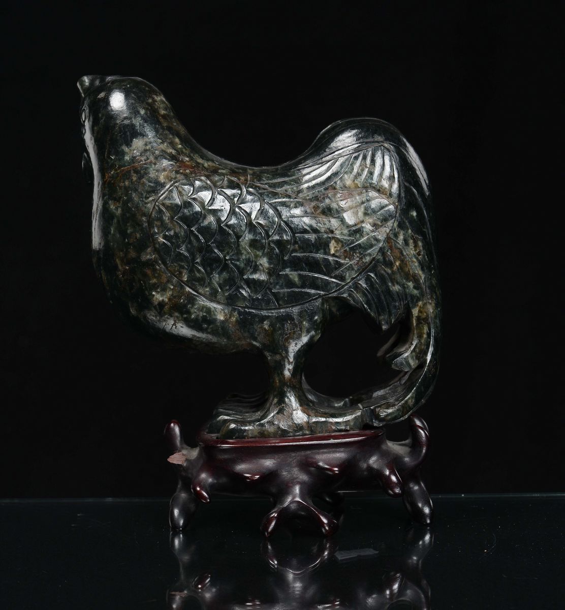 Scultura in Giada Spinacio Raffigurante Gallina, Cina, Dinastia Qing, XIX Secolo