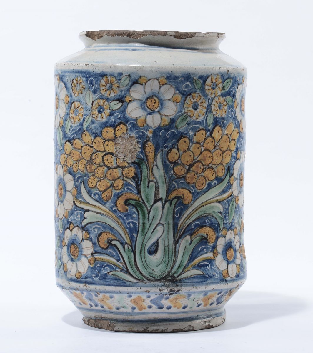Grande Albarello in Maiolica Policroma, Caltagirone XVIII Seoclo