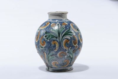 Boccia di Farmacia a Decoro Policromo Naturalistico, Caltagorone Fine del XVII Secolo