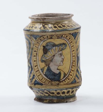 Albarello in Maiolica Policroma, Burgio Datato 1688