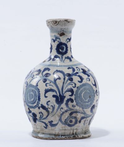 Vaso da Farmacia in Maiolica Bianca e Blu, Caltagirone XVII Secolo