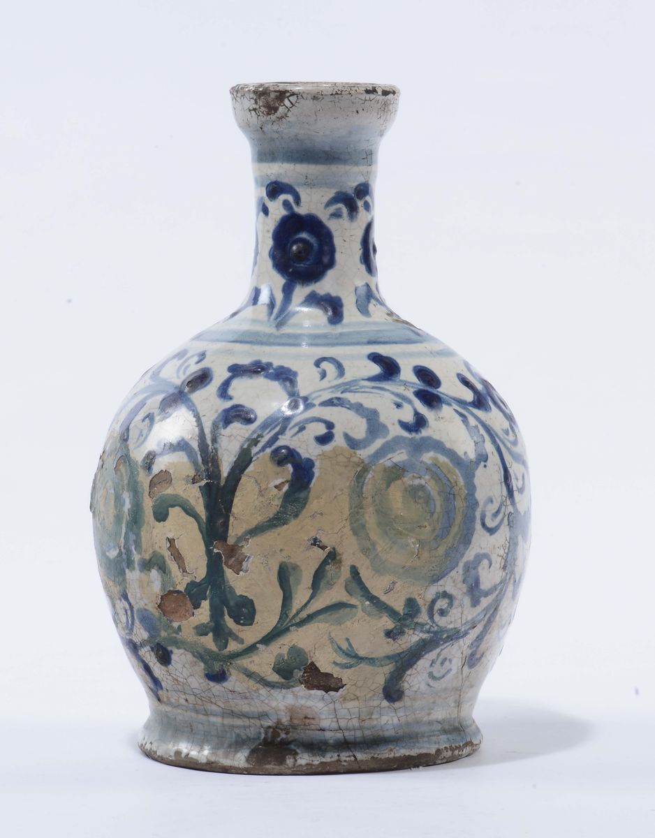 Vaso da Farmacia in Maiolica Bianca e Blu, Caltagirone XVII Secolo
