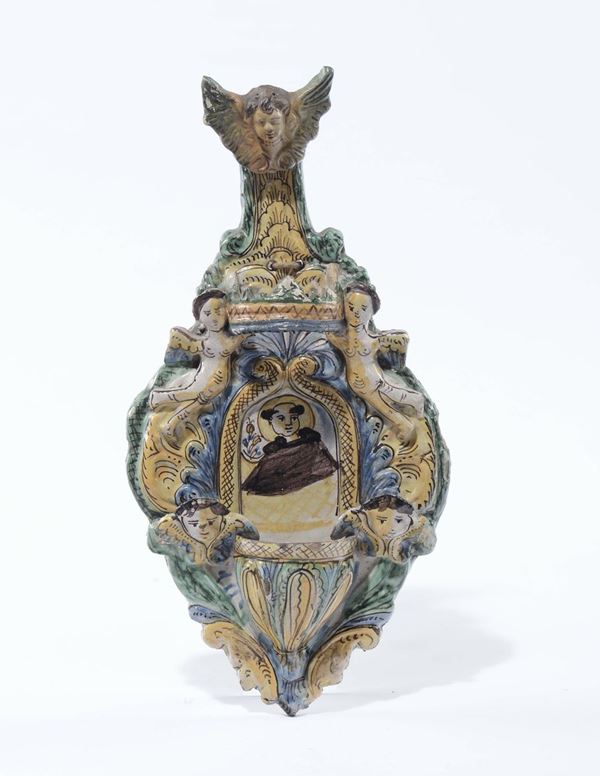 Acquasantiera in maiollica policroma, Sud Italia, XVIII secolo