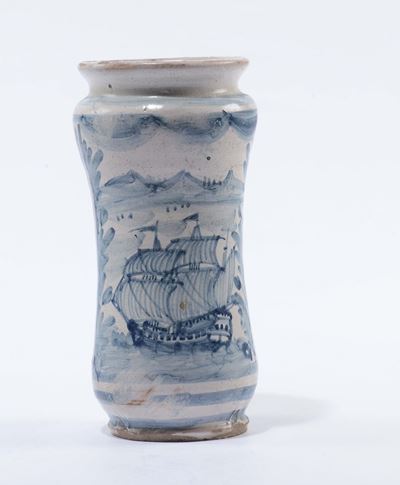 Albarello in Maiolica Bianca e Blu, Sicilia o Napoli XVIII Secolo