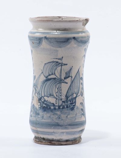 Albarello in Maiolica Bianca e Blu, Sicilia o Napoli XVIII Secolo