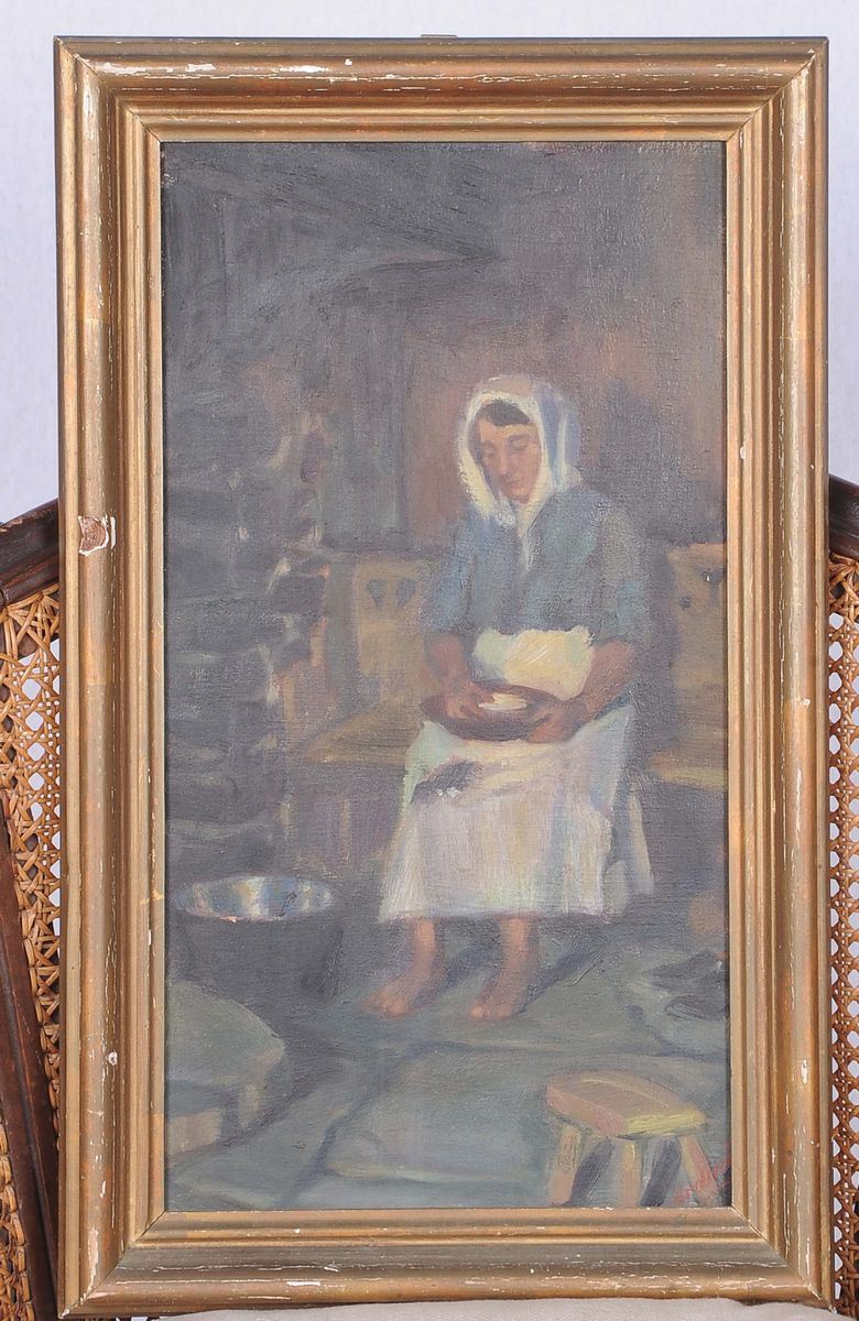 Quadretto raffigurante signora seduta  - Asta Antiquariato e Dipinti Antichi - Cambi Casa d'Aste