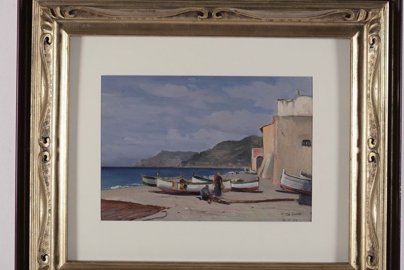 Giovanni Colmo (Torino 1867 - 1947) Pescatori a riva  - Asta Antiquariato e Dipinti Antichi - Cambi Casa d'Aste