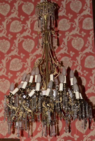 Lampadario in Bronzo e Cristalli, XIX Secolo