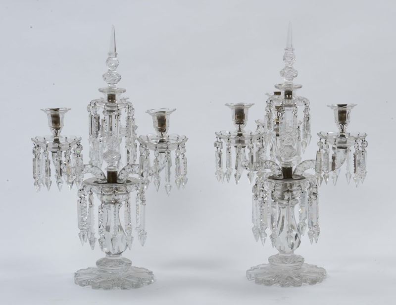 Coppia di girandoles a tre bracci in vetro, XIX secolo  - Asta Antiquariato e Dipinti Antichi - Cambi Casa d'Aste