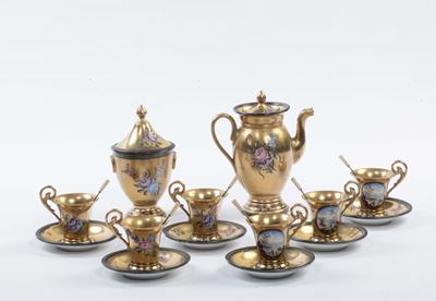 Servizio da Caffè Impero in Porcellana Dorata