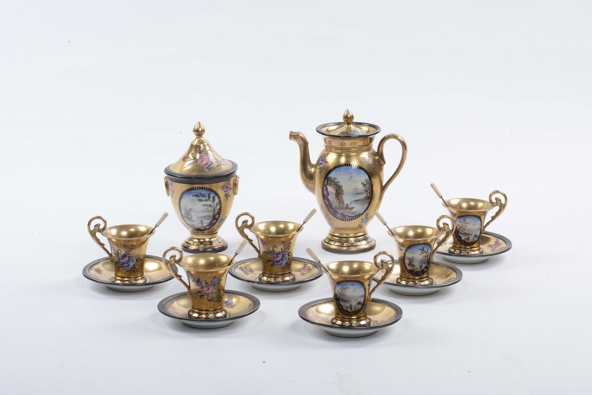 Servizio da Caffè Impero in Porcellana Dorata