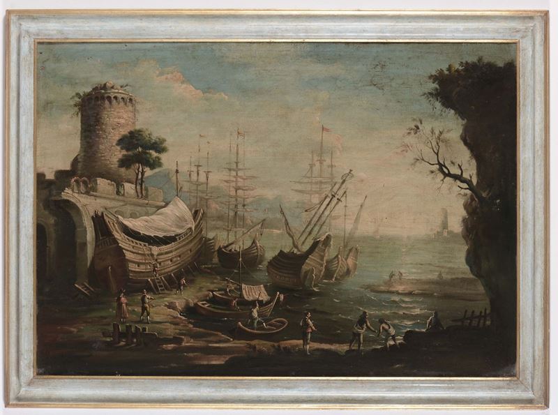 Anonimo del XIX secolo Scena portuale  - Asta Antiquariato e Dipinti Antichi - Cambi Casa d'Aste