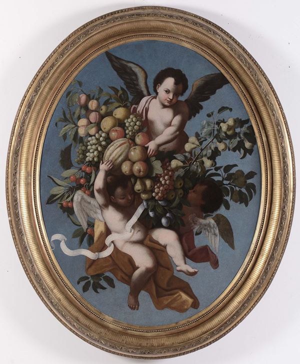 Scuola del XVIII secolo Putti con frutta