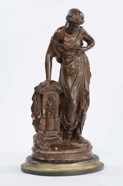 Coppia di Figure Allegoriche Femminili in Terracotta Dipinta, Firmate Ch. Janson, Arte della Seco...
