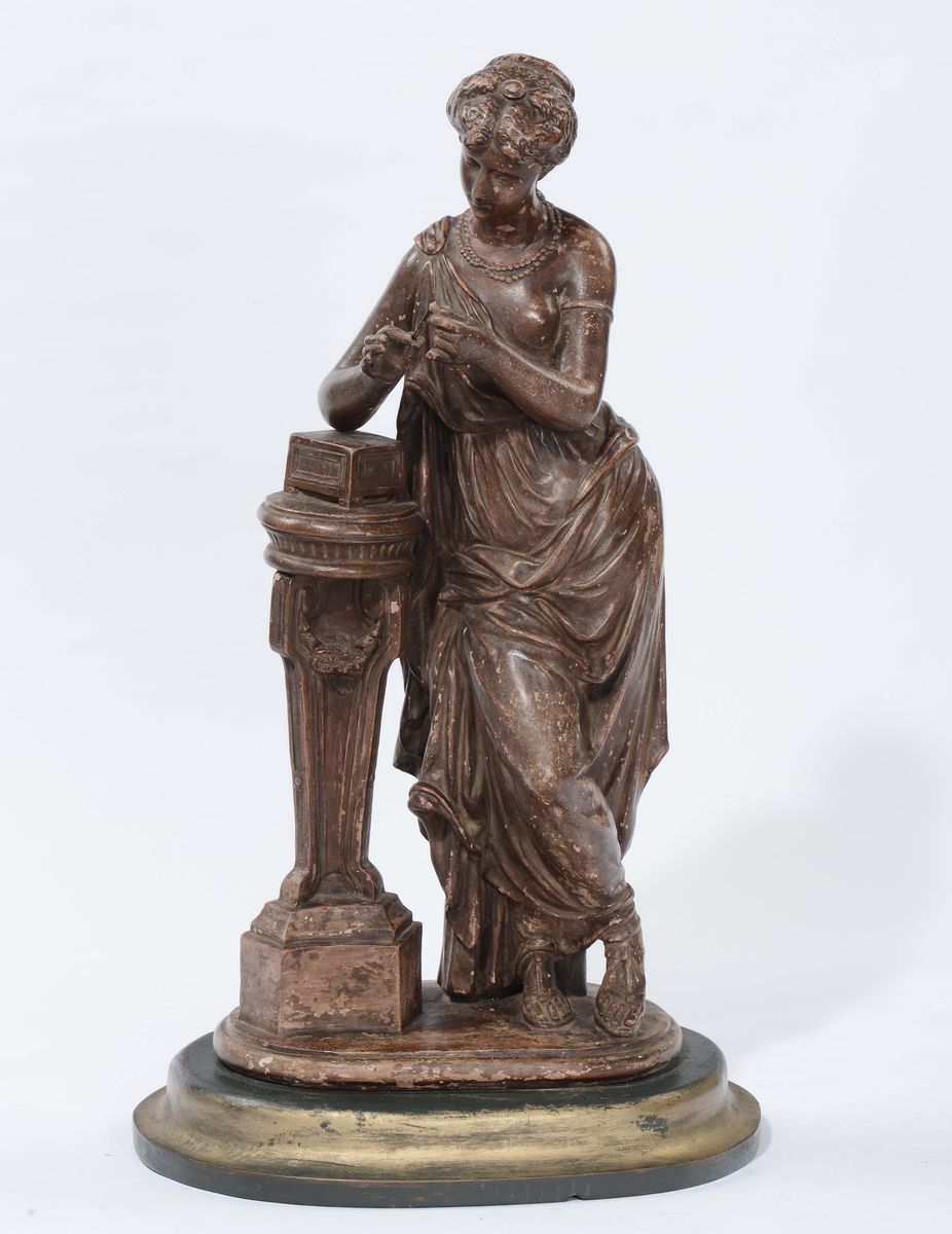 Coppia di Figure Allegoriche Femminili in Terracotta Dipinta, Firmate Ch. Janson, Arte della Seco...