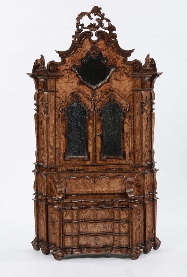 Modellino di trumeau Luigi XV in radica di ulivo, XVIII secolo