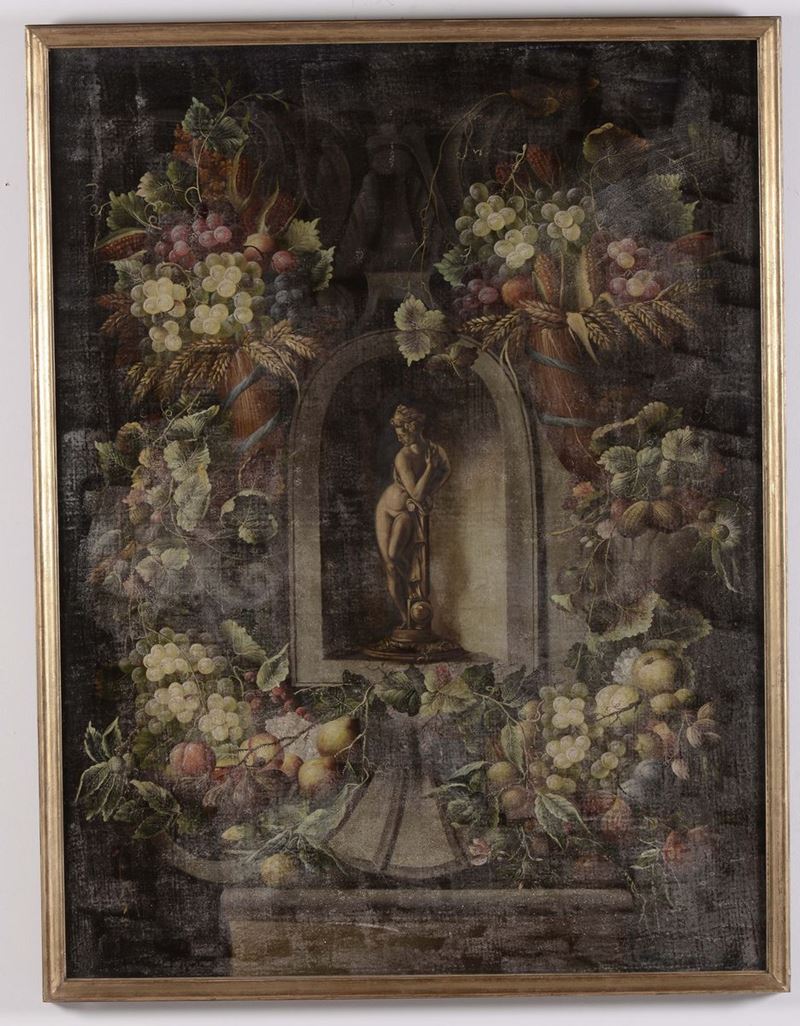 Anonimo del XVIII secolo Natura morta con ghirlanda fiorita  - Asta Antiquariato e Dipinti Antichi - Cambi Casa d'Aste