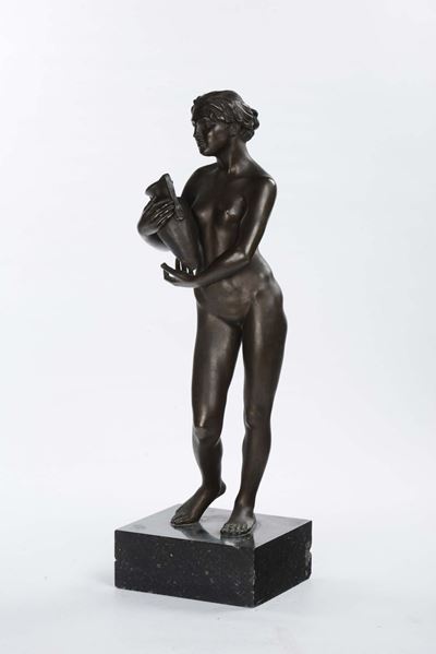 Scultura in Bronzo Raffigurante Fanciulla con Brocca, XIX Secolo