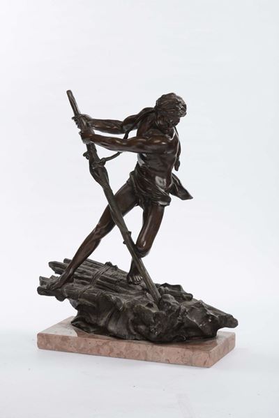 Scultura in Bronzo Raffigurante Rematore, XIX Secolo