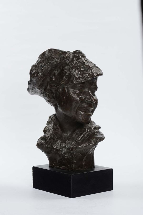 Scultura bronzo raffigurante testa di fanciullo, XIX-XX secolo