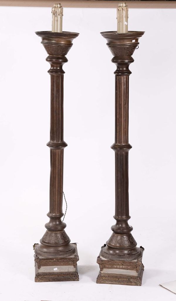 Coppia di torcere in legno e rame, XIX secolo