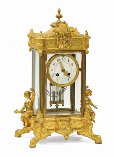 Orologio da Tavolo in Bronzo Dorato e Cristallo, Francia Fine XIX Secolo