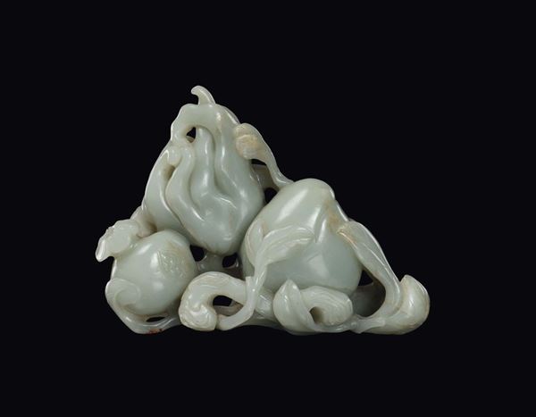 A Celadon white jade “Buddha hand” group, China, Qing Dynasty, Qianlong Period (1736-1795)