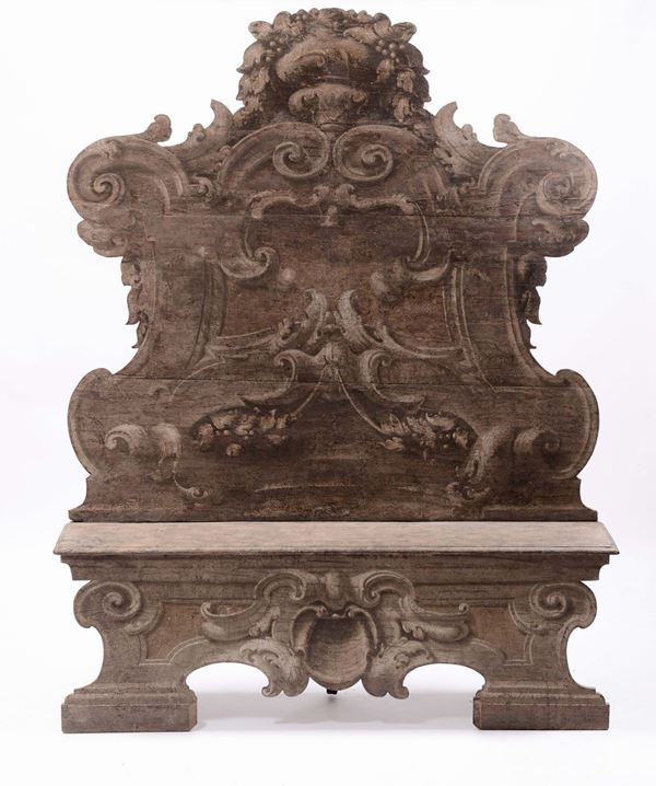 Coppia di panche in legno dipinto, Emilia Romagna XVII secolo