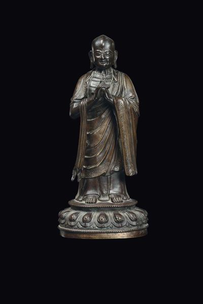 Scultura in Bronzo di Luohan, Cina, Dinastia Ming, XVII Secolo