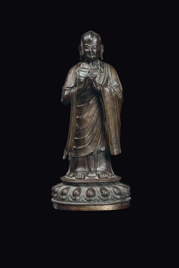 A bronze Luohan sculpture, China, Ming Dynasty, 17th century