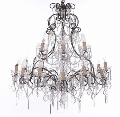 Lampadario in Metallo Dorato e Vetri