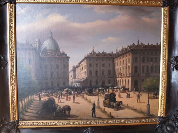 Anonimo del XIX secolo Veduta di piazza della Repubblica a Torino