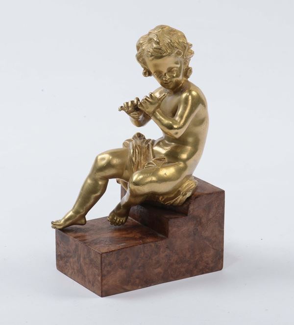 Pifferaio in bronzo dorato, XIX secolo