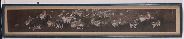 Pannello dipinto con cagnolini, Cina, Dinastia Qing, XIX secolo