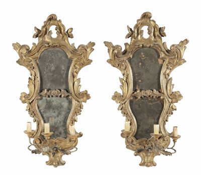 Coppia di Ventoline in Legno Intagliato e Dorato a Mecca, Venezia XVIII Secolo