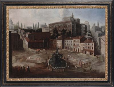 Scuola Italiana del XVIII Secolocoppia di Vedute di Roma: Piazza Barberini e Quirinale