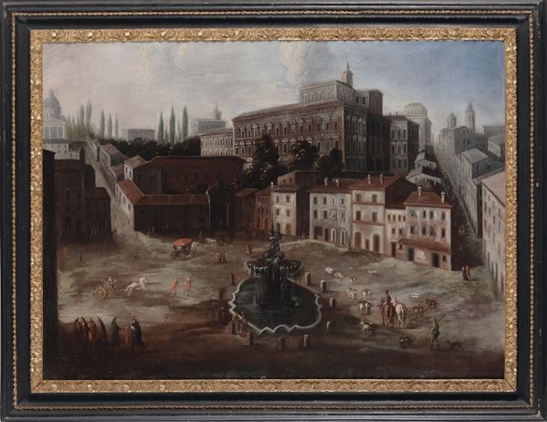 Scuola Italiana del XVIII secolo Coppia di vedute di Roma: Piazza Barberini e Quirinale