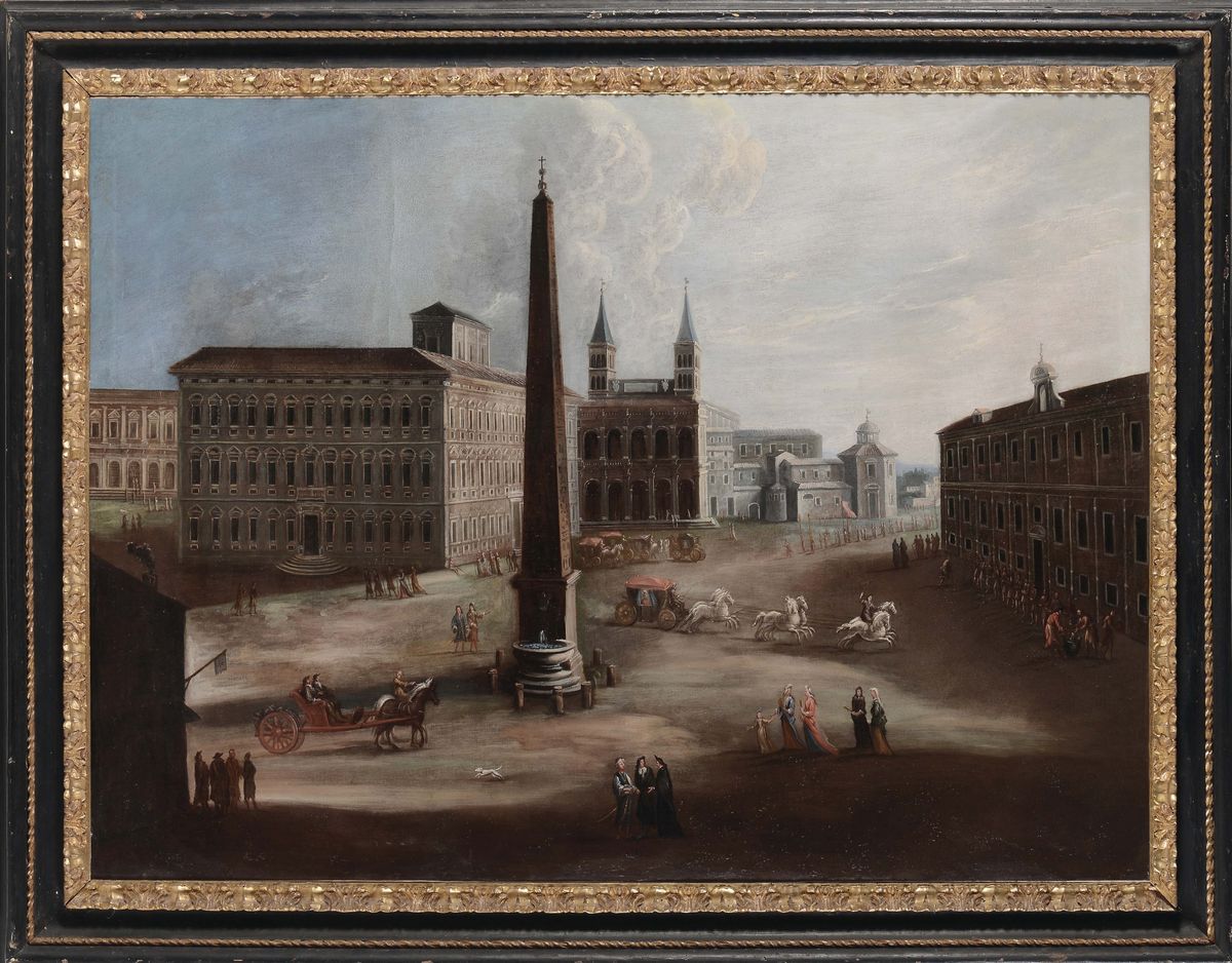 Scuola Italiana del XVIII Secolocoppia di Vedute di Roma: Piazza Barberini e Quirinale
