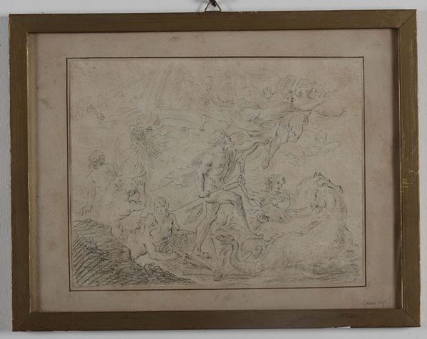 Anonimo artista del XVIII secolo Nettuno con tritoni e personaggi