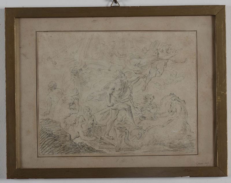 Anonimo artista del XVIII secolo Nettuno con tritoni e personaggi  - Asta Antiquariato e Dipinti Antichi - Cambi Casa d'Aste