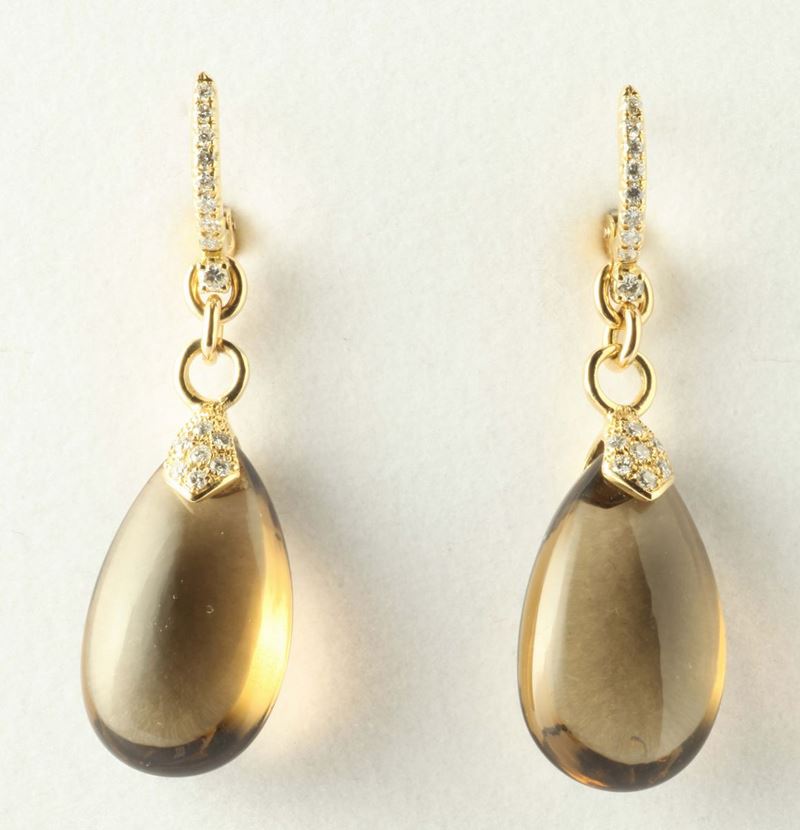 Orecchini pendenti con quarzo fumé e diamanti  - Auction Silvers and Jewels - Cambi Casa d'Aste