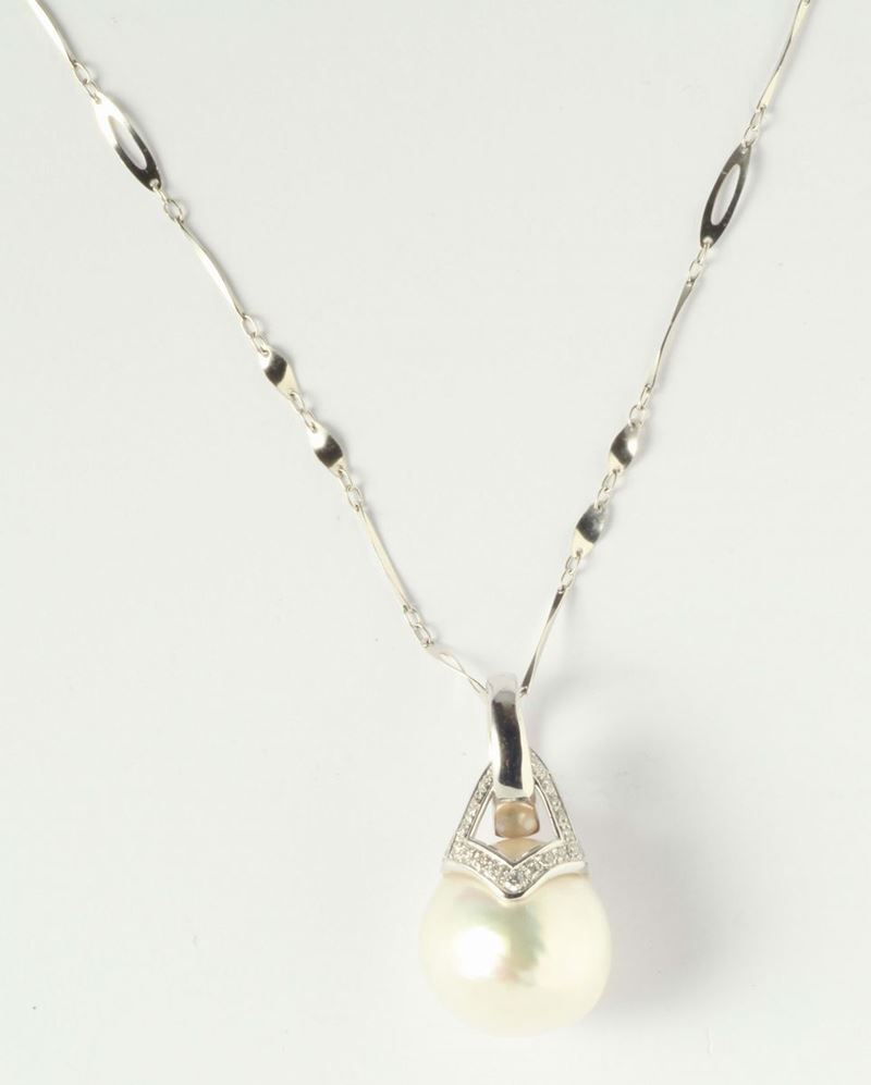 Pendente con perla bianca e diamanti  - Auction Silvers and Jewels - Cambi Casa d'Aste