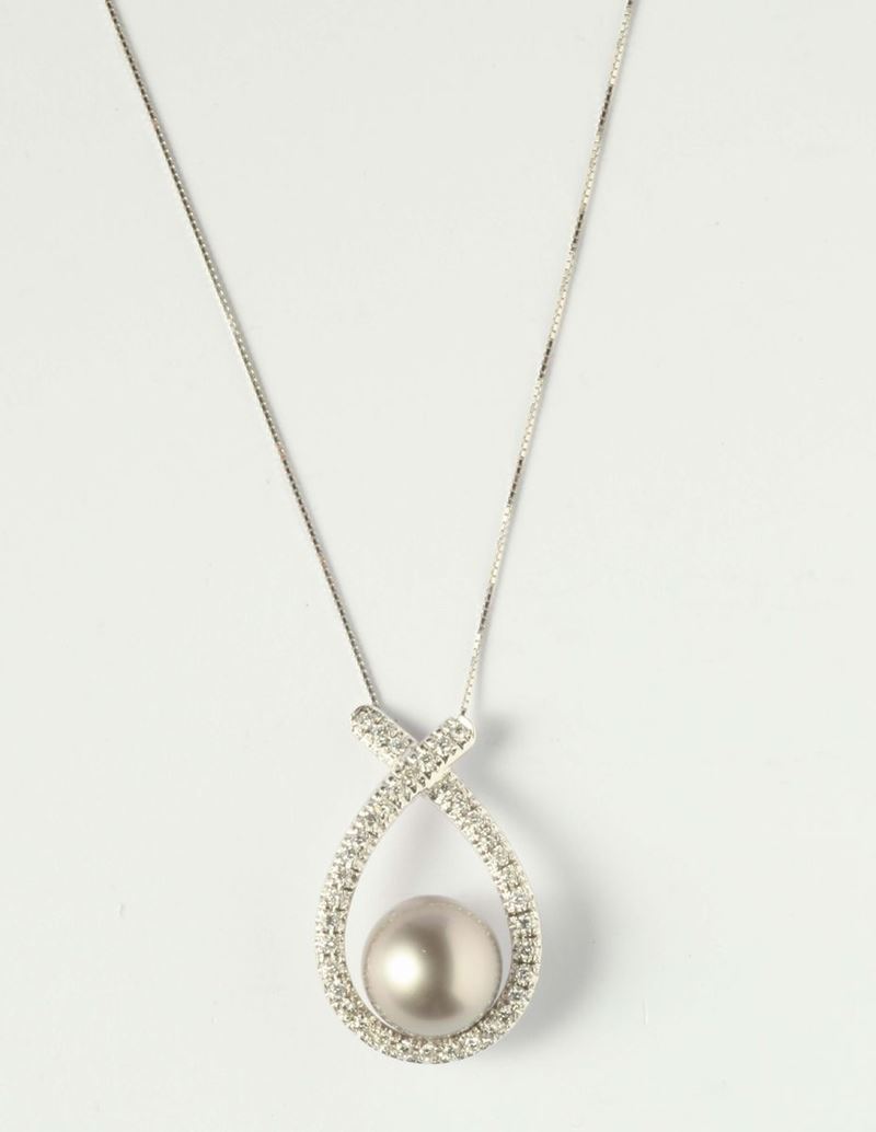 Pendente con perla grigia e diamanti  - Auction Silvers and Jewels - Cambi Casa d'Aste