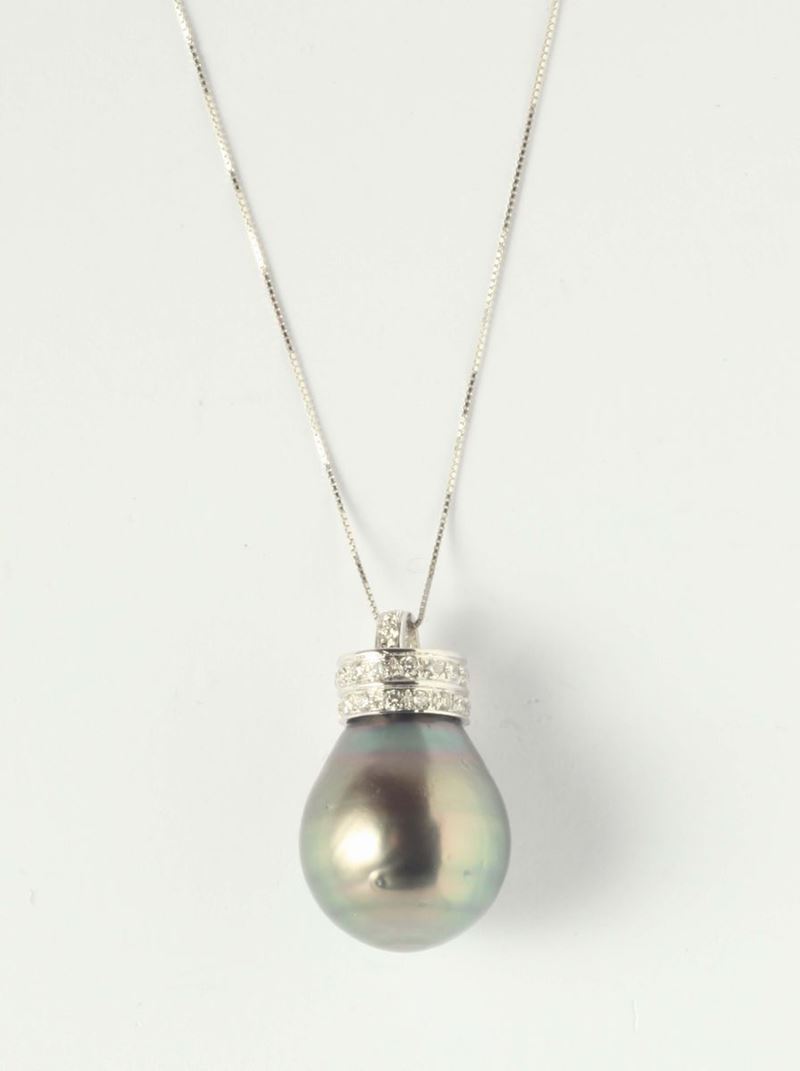 Pendente con perla grigia e diamanti  - Auction Silvers and Jewels - Cambi Casa d'Aste