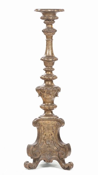 Grande Torciera in Legno Scolpito e Dorato a Mecca, Toscana Stile Barocco, XVII Secolo