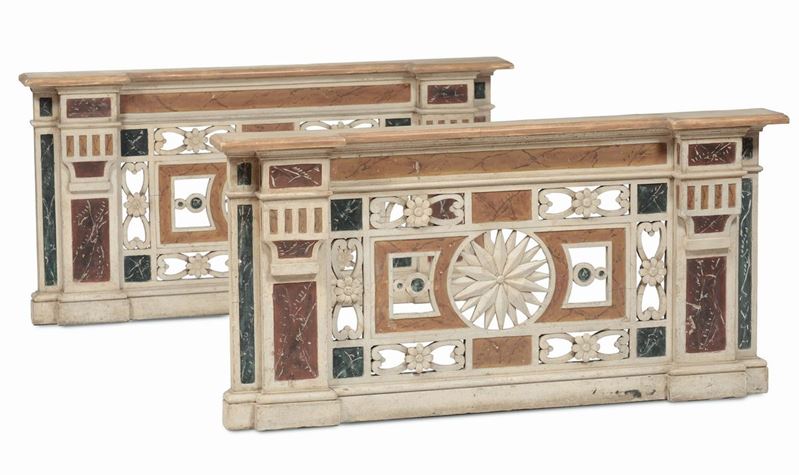 Coppia di balaustre in legno laccato in policromia e traforato, Marche XVIII secolo  - Auction Bartolozzi, House of Antiquaries since 1887 - Cambi Casa d'Aste