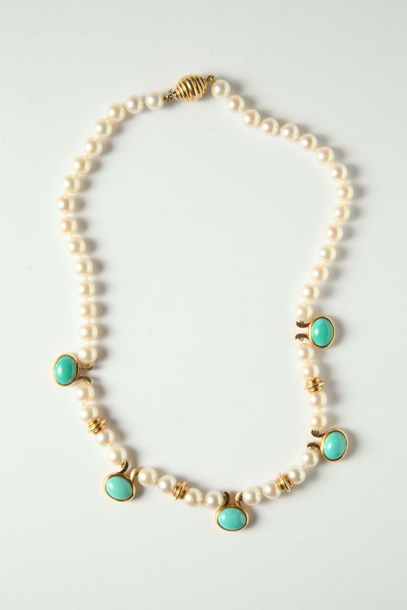 Collana con perle e turchesi  - Auction Silvers and Jewels - Cambi Casa d'Aste