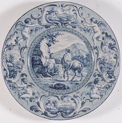 Grande Piatto in Maiolica Monocromo, Italia Centrale Fine XIX Secolo